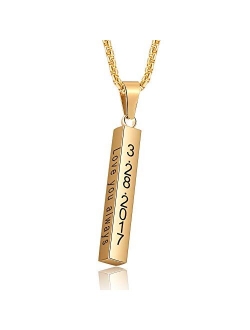 Love Jewelry Personalized Couple Stainless Steel Necklace Engraved Initial Name Vertical Bar Necklace Birthday Gifts for Boyfriend