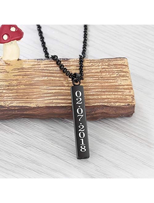 Love Jewelry Personalized Couple Stainless Steel Necklace Engraved Initial Name Vertical Bar Necklace Birthday Gifts for Boyfriend