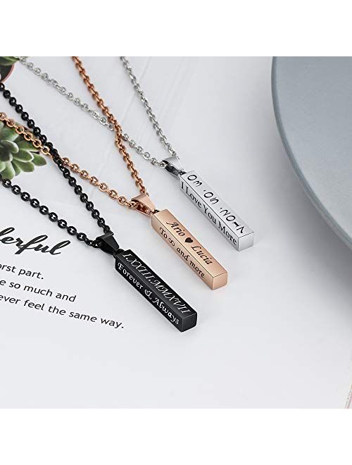 Love Jewelry Personalized Couple Stainless Steel Necklace Engraved Initial Name Vertical Bar Necklace Birthday Gifts for Boyfriend