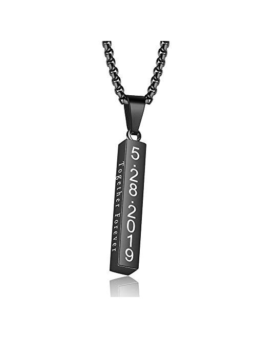 Love Jewelry Personalized Couple Stainless Steel Necklace Engraved Initial Name Vertical Bar Necklace Birthday Gifts for Boyfriend