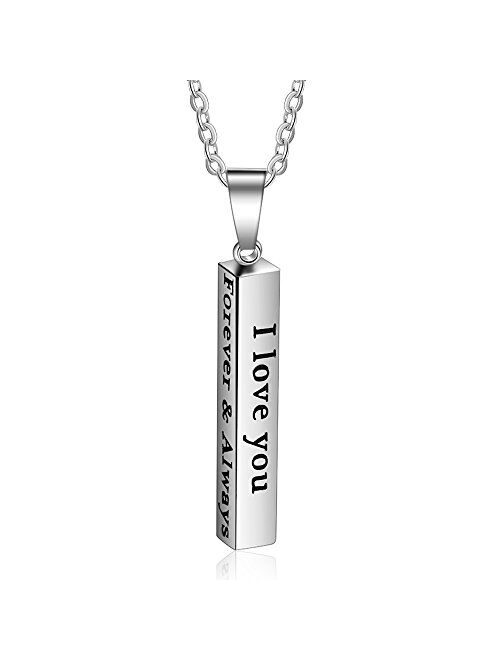 Love Jewelry Personalized Couple Stainless Steel Necklace Engraved Initial Name Vertical Bar Necklace Birthday Gifts for Boyfriend