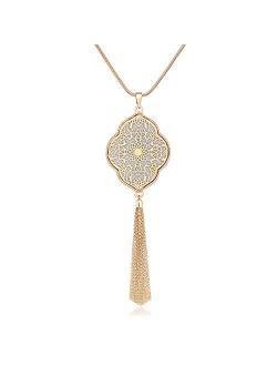 MOLOCH Long Necklaces for Woman Disk Circle Pendant Necklaces Tassel Fringe Necklace Set Statement Pendant