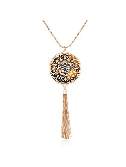 MOLOCH Long Necklaces for Woman Disk Circle Pendant Necklaces Tassel Fringe Necklace Set Statement Pendant