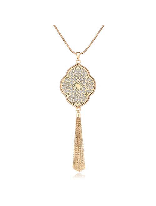 MOLOCH Long Necklaces for Woman Disk Circle Pendant Necklaces Tassel Fringe Necklace Set Statement Pendant