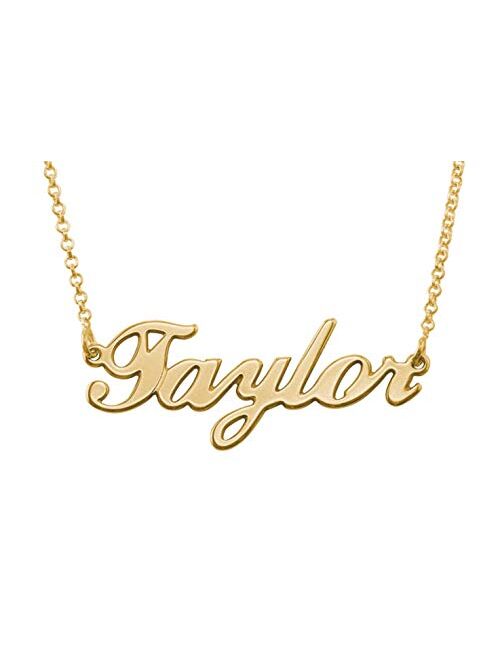 MyNameNecklace Personalized Classic Name Necklace -Custom Made Nameplate Pendant Precious Metals Sterling Silver and Gold- Jewelry Gift for Women