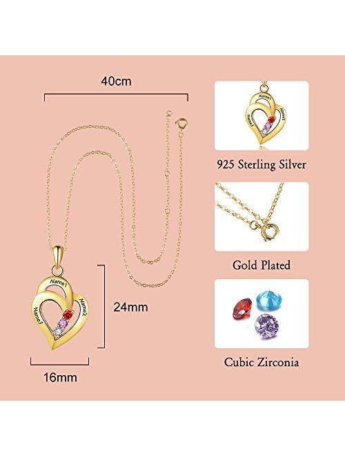 Personalized Mothers Name Necklace Sterling Silver with 3 Simulated Birthstones Pendant Relationship Heart Name Necklace for 3 Meaningful Necklace for Women