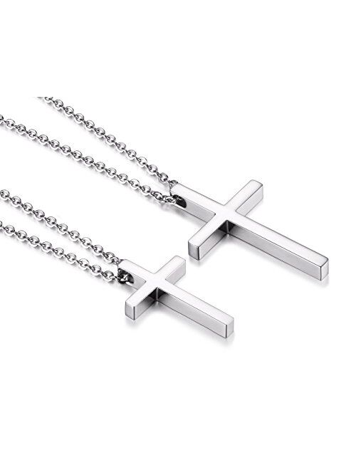 Reve Simple Stainless Steel Silver Tone Cross Pendant Chain Necklace for Men Women, 20-22 Inches