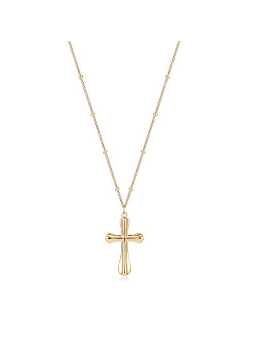 Befettly Tiny Cross Necklace, Women 14k Gold Filled Polished Faith Necklace Dainty Circle Pendant Necklace Crucifix Cute Heart Necklace