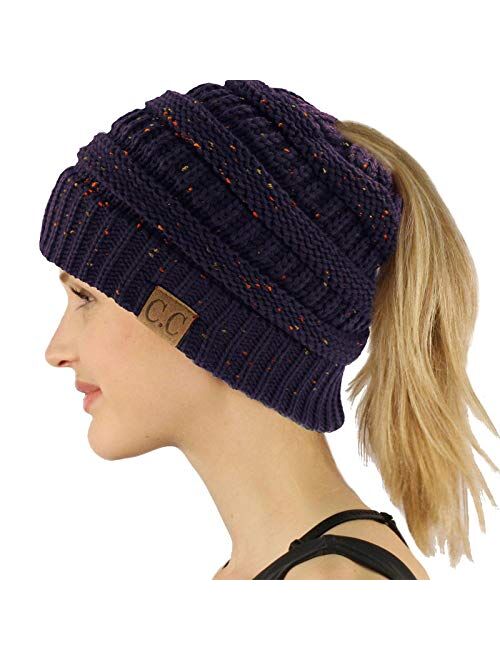 Ponytail Messy Bun BeanieTail Soft Winter Knit Stretchy Beanie Hat Cap