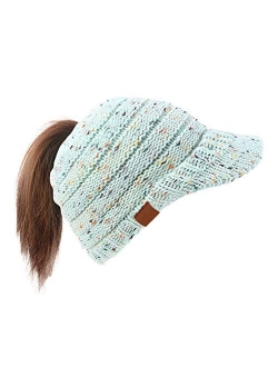 Dukars Women's Warm Chunky Cable Knit Messy Bun Hat Ponytail Visor Beanie Cap