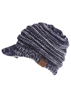 Dukars Women's Warm Chunky Cable Knit Messy Bun Hat Ponytail Visor Beanie Cap