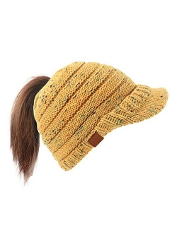 Dukars Women's Warm Chunky Cable Knit Messy Bun Hat Ponytail Visor Beanie Cap