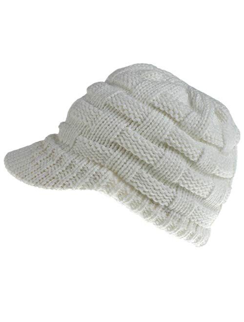 Dukars Women's Warm Chunky Cable Knit Messy Bun Hat Ponytail Visor Beanie Cap