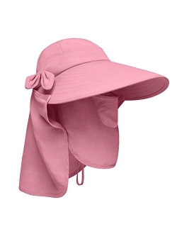 Lenikis Women's UPF+50 Sun Visor Detachable Flap Hat Foldable Wide Brimmed UV Protection Face Mask Hat