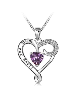 Mother's Birthday Gift I Love You Mom S925 Sterling Silver Heart Pendant Necklace