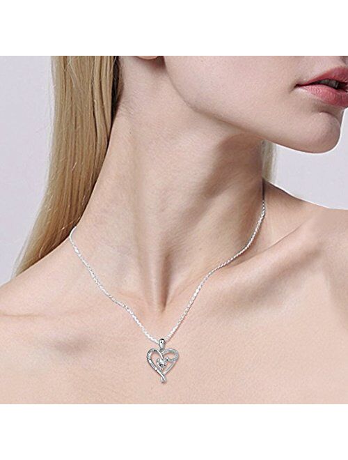 Mother's Birthday Gift I Love You Mom S925 Sterling Silver Heart Pendant Necklace