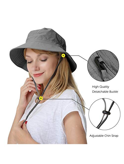 Womens Large Bucket Sun Hat with Detachable Chin Strap Quick Dry Water Resistant