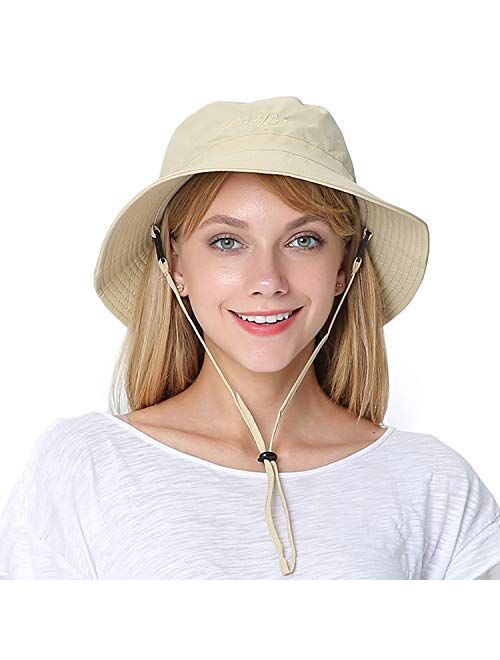 Womens Large Bucket Sun Hat with Detachable Chin Strap Quick Dry Water Resistant