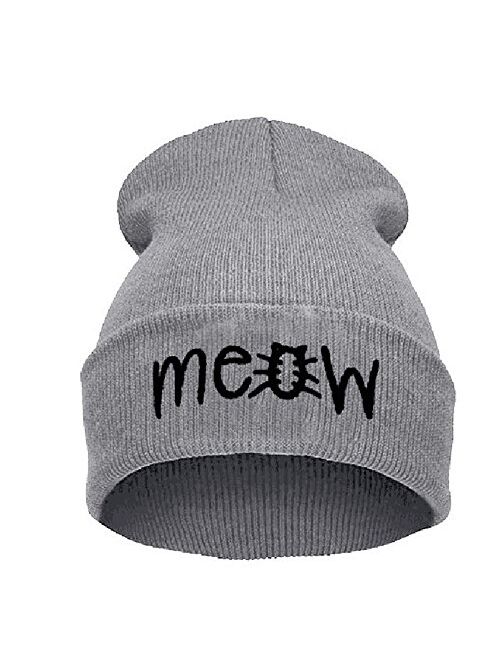 Beurio Slouchy Beanie Winter Knit Skull Hat for Women Men with Meow