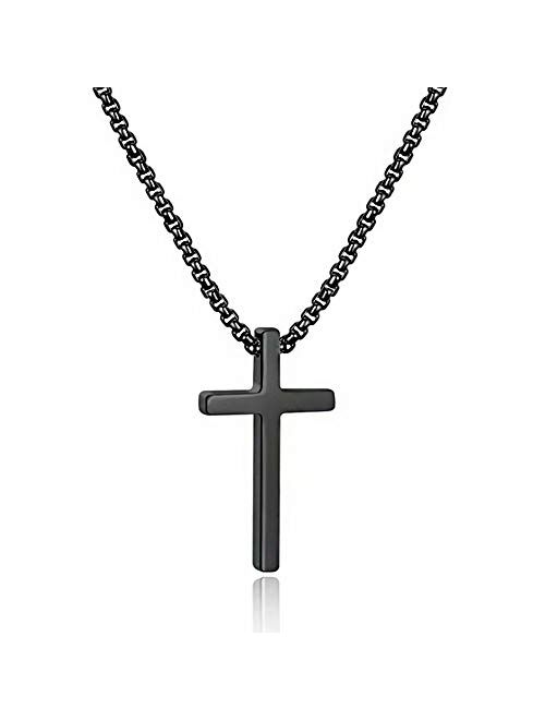 M MOOHAM Cross Necklace for Men, Silver Black Gold Stainless Steel Plain Cross Pendant Necklace for Men Box Chain 16-30 Inch