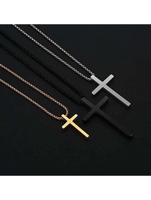 M MOOHAM Cross Necklace for Men, Silver Black Gold Stainless Steel Plain Cross Pendant Necklace for Men Box Chain 16-30 Inch