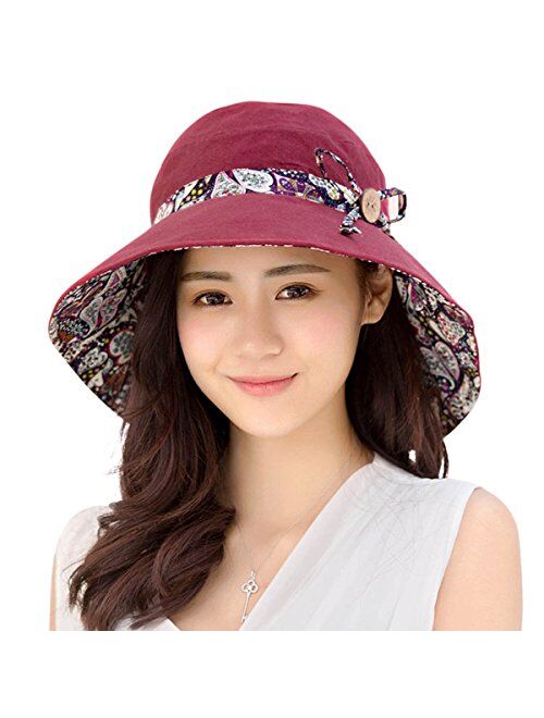 HAPEE Womens Garden Hat,Both Sides wear, Foldable Wide Brim UPF 50+,pefect for Women Fishing