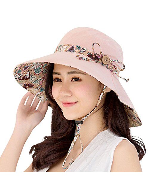 HAPEE Womens Garden Hat,Both Sides wear, Foldable Wide Brim UPF 50+,pefect for Women Fishing