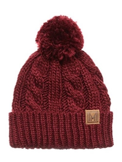 MIRMARU Winter Oversized Cable Knitted Pom Pom Beanie Hat with Fleece Lining.