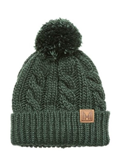 MIRMARU Winter Oversized Cable Knitted Pom Pom Beanie Hat with Fleece Lining.