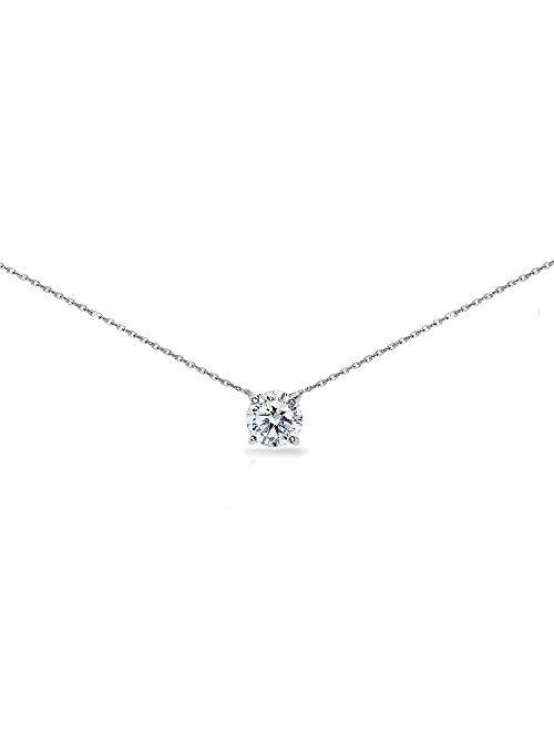 Sterling Silver Clear Solitaire Choker Necklace set with Swarovski Crystals