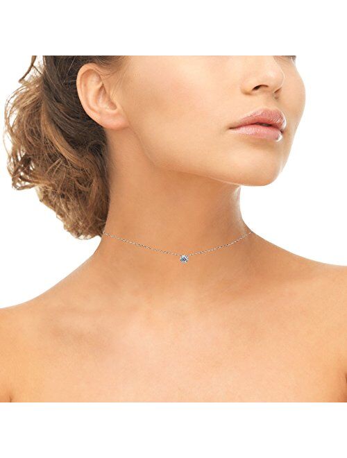 Sterling Silver Clear Solitaire Choker Necklace set with Swarovski Crystals