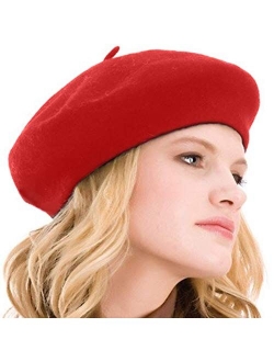 Kimming Womens Beret 100% Wool French Beret Solid Color Beanie Cap Hat