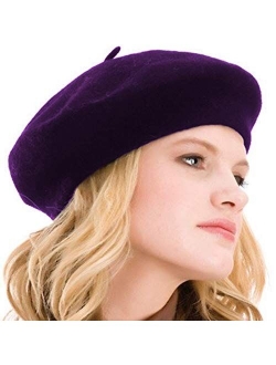 Kimming Womens Beret 100% Wool French Beret Solid Color Beanie Cap Hat