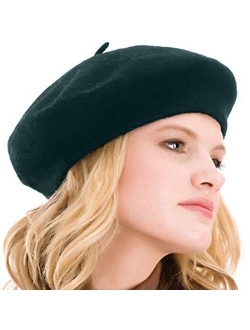 Kimming Womens Beret 100% Wool French Beret Solid Color Beanie Cap Hat