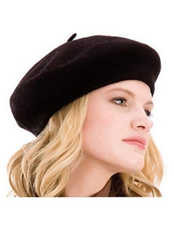 Kimming Womens Beret 100% Wool French Beret Solid Color Beanie Cap Hat