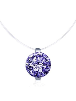 Infinite U Solitaire Pendant 925 Sterling Silver Cubic Zirconia CZ with Transparent Chain Necklace for Women