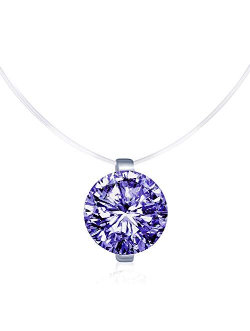 Infinite U Solitaire Pendant 925 Sterling Silver Cubic Zirconia CZ with Transparent Chain Necklace for Women