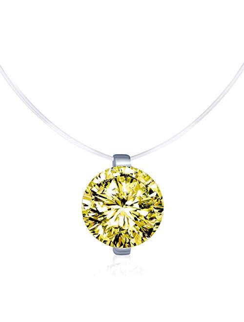 Infinite U Solitaire Pendant 925 Sterling Silver Cubic Zirconia CZ with Transparent Chain Necklace for Women