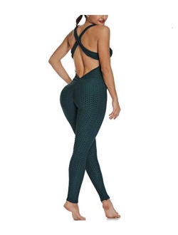 STARBILD Womens Butt Lifting Yoga Jumpsuit Backless Sport Bandage Romper Playsuit Sleeveless Textured Gym Bodysuit