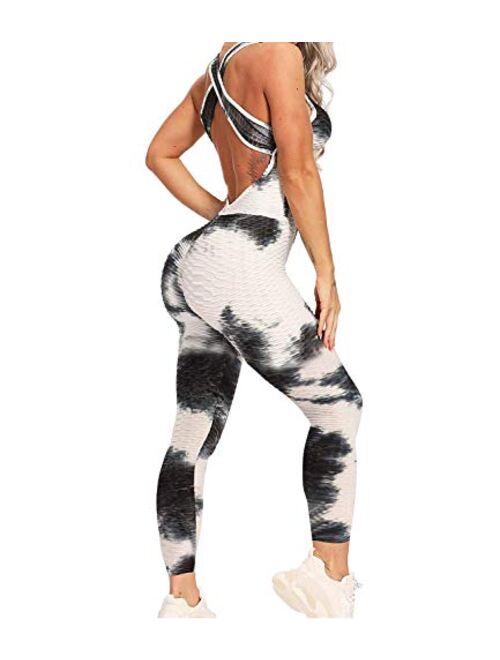 STARBILD Womens Butt Lifting Yoga Jumpsuit Backless Sport Bandage Romper Playsuit Sleeveless Textured Gym Bodysuit