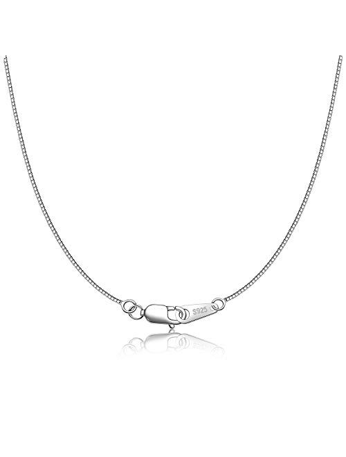 CIELTEAR 925 Sterling Silver Chain Necklace for Women 0.8mm Box Chain, Italian Necklace Chain, Super Strong & Thin & Long16/18/20/22/24 Inches