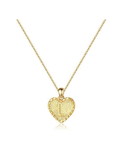 IEFSHINY Heart Initial Necklace for Women - 14K Gold Filled Dainty Heart Pendant Initial Letter Necklaces, Handmade Engraved Alphabet Monogram Necklaces Jewelry Gift Idea