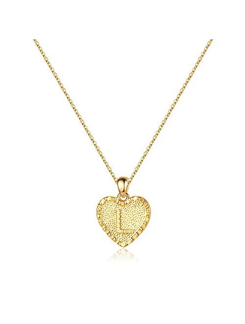 IEFSHINY Heart Initial Necklace for Women - 14K Gold Filled Dainty Heart Pendant Initial Letter Necklaces, Handmade Engraved Alphabet Monogram Necklaces Jewelry Gift Idea