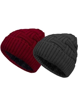 Loritta 1-2 Pack Winter Hat Warm Knitted Wool Thick Baggy Slouchy Beanie Skull Cap for Men Women Gifts