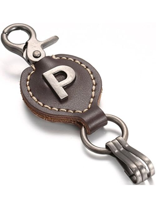 Marino Avenue Leather Keychain For Men, Single Letter Alphabet with Easy Clasp