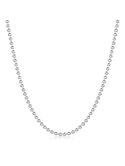 Amberta 925 Sterling Silver 2 mm Ball Chain Necklace 16" 18" 20" 22" 24" in