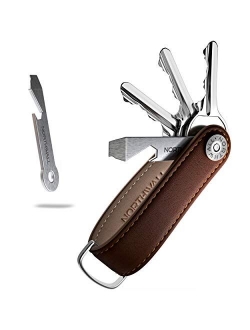 Smart Key Organizer Keychain, 100% Real Leather Compact Key Holder, Secure Locking Mechanism, Pocket Key Chain up to 10 Keys, EDC Stainless Steel Multi-Tool