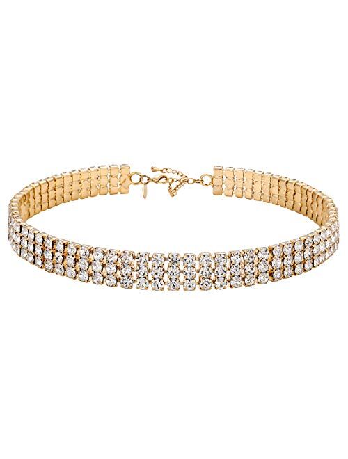 Zealmer White Gold Plated 1-8 Rows Rhinestone Choker Necklace for Women