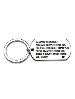 Stainless Steel Key Chain Ring You are Braver Stronger Smarter Than You Think Pendant Family Friend Gift