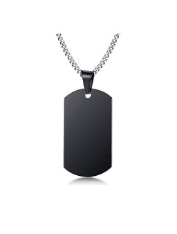 VNOX Free Engraving Stainless Steel Plain Dog Tag Pendant Necklace with 24" Chain,Gift for Dad Husband Boy